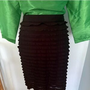 Banana Republic Black Ruffled Pencil Skirt Knee-Length